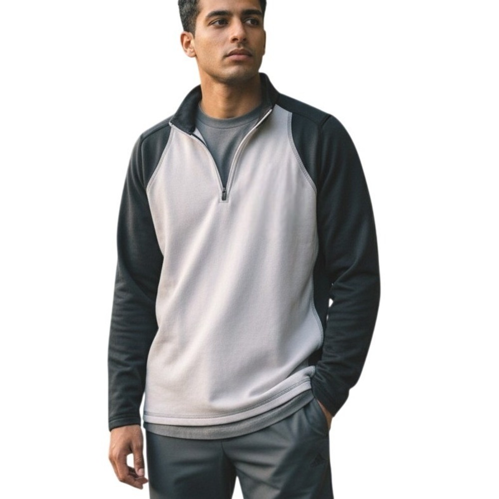 Adidas Mens Climawarm Top Sz Large 1/4 Zip Front Gray White Long Sleeves